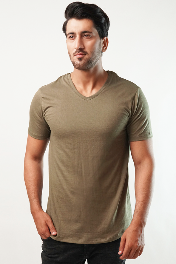 Opal V-Neck T-Shirt - Olive Green